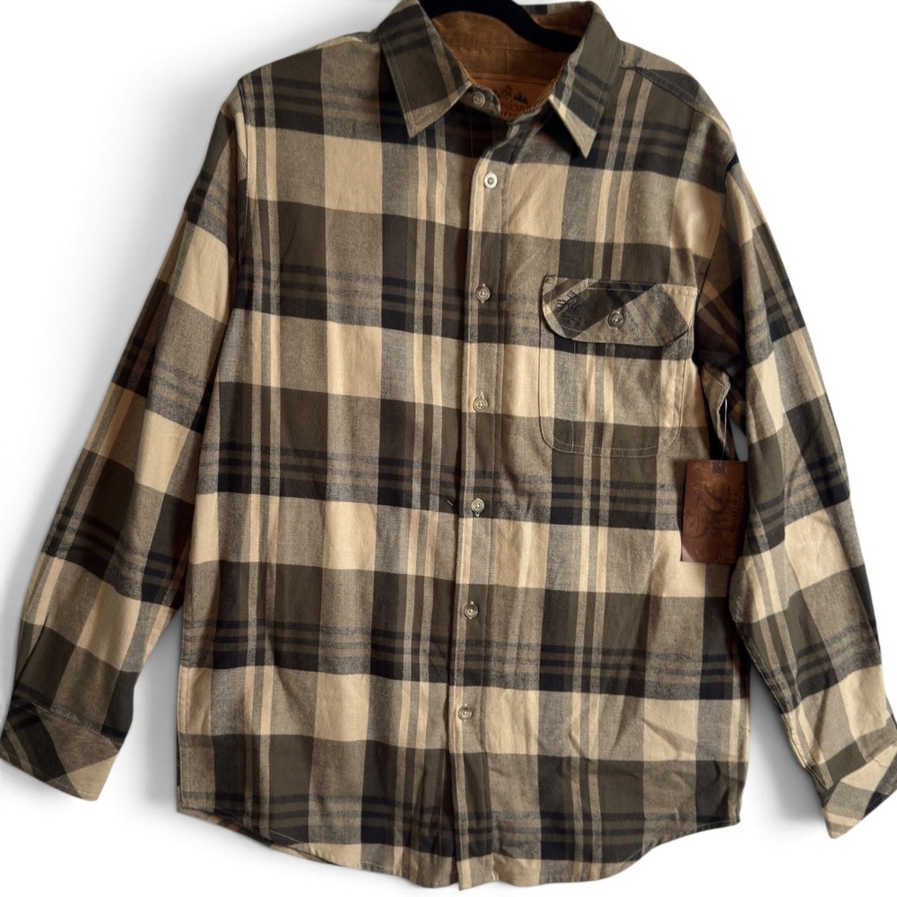 Legendary Whitetails Buck Camp Flannel Mens M NWT Moss Plaid Corduroy Collar